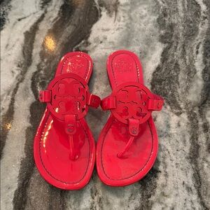 Tory Burch Miller Logo Sandals Ruby Red Pink Size 8